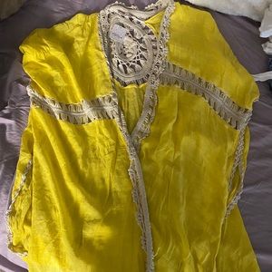Free People yellow crochet kimono/cover up